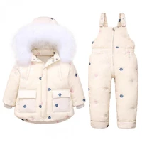 winter kids ski suit baby boy girl clothing set warm down jacket coat snowsuit cartoon dog paw kid clothes ski overalls overcoat