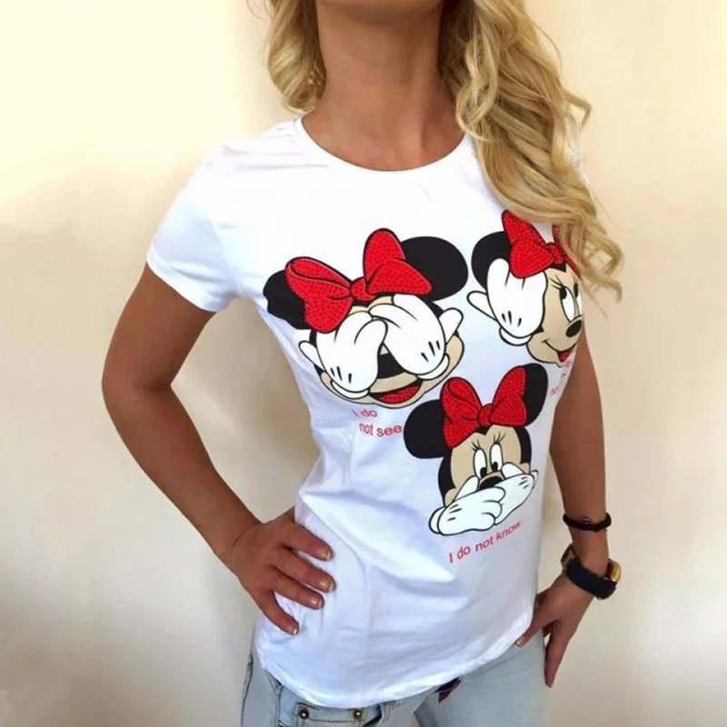

Three Mickey Mouse T Shirt Women Kawaii Top Cartoon Graphic Tees Funny Harajuku Disney T-shirt Fashion Tshirt Female Clothes