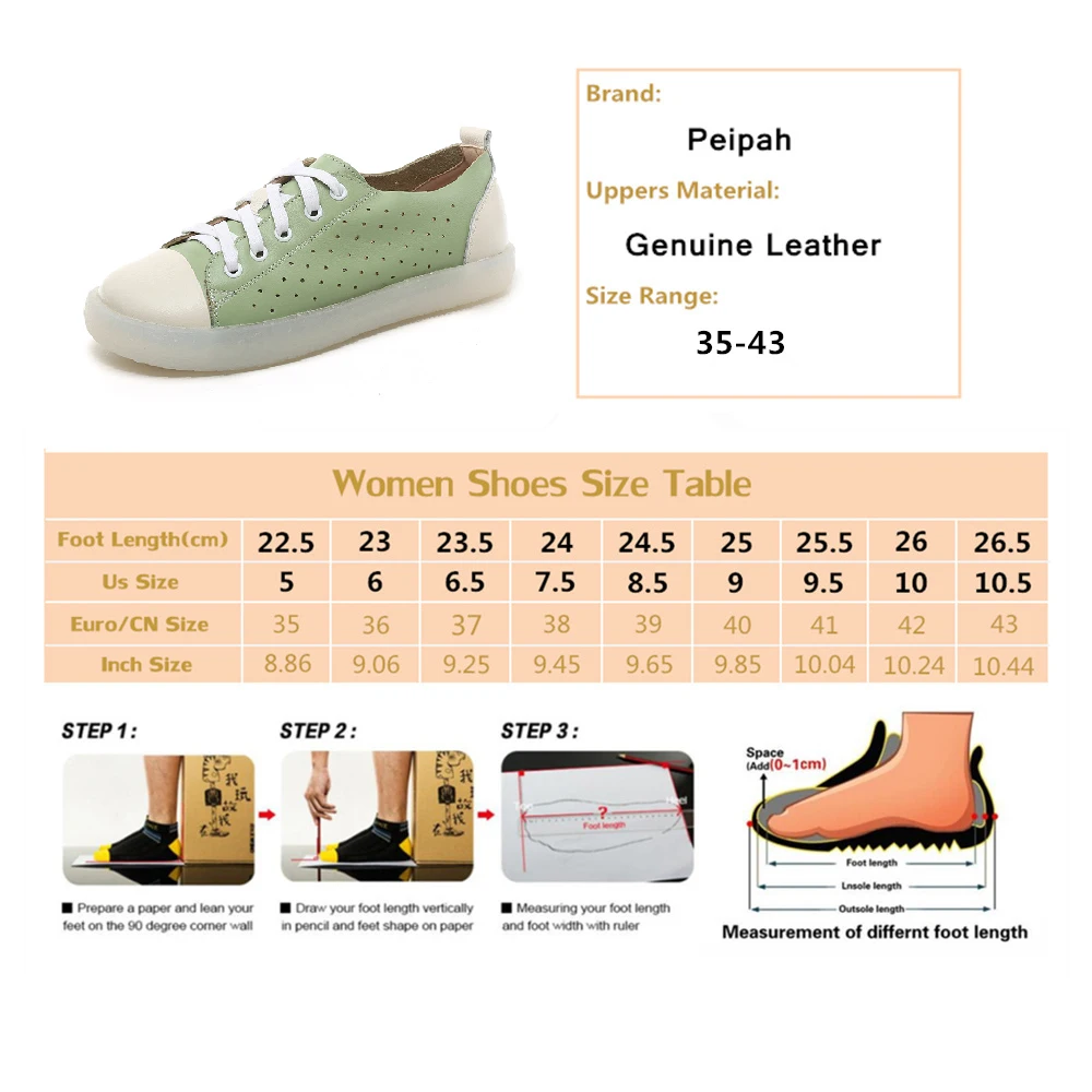 

PEIPAH Summer New Genuine Leather Shoes Woman Lace Up Hollow Out Flats Female Casual Soft Bottom Sport Sneakers Plus Size