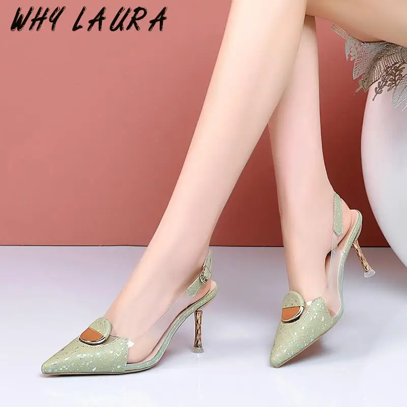 

The new spring/summer 2021 fashion style of pointy toes and stiletto heels with one-button Korean edition sandals