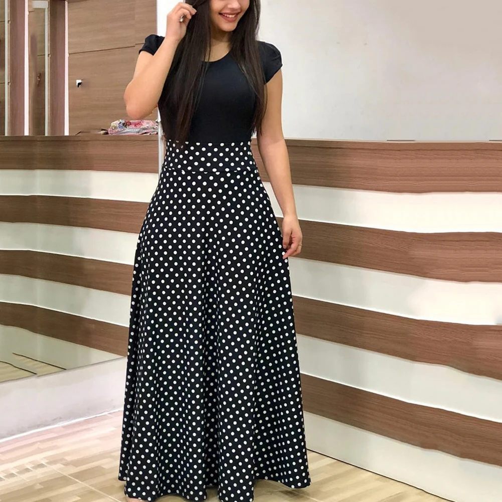 Новинка летнее Женское платье макси с цветочным принтом в горошек длинным