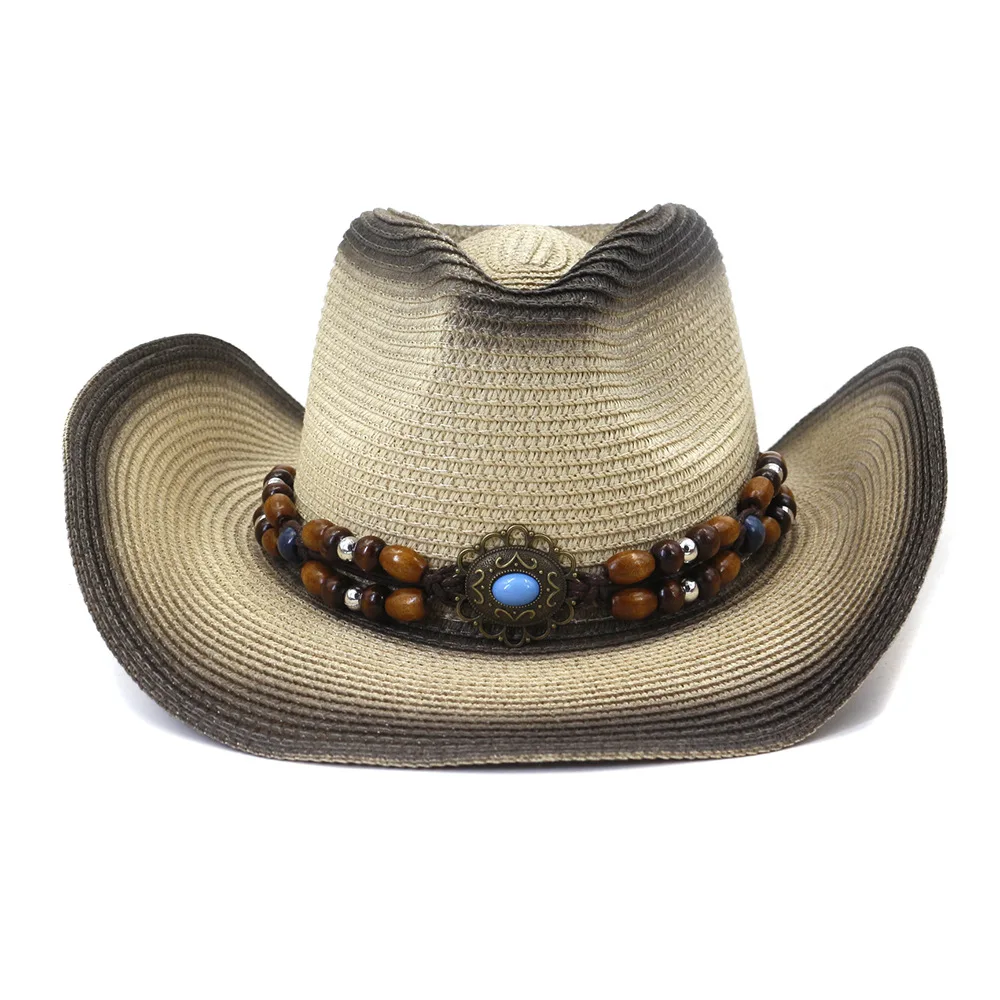 

Sun hat for women summer hats new western cowboy Simplicity summer straw beach sunscreen turquoise decoration hat HZ35