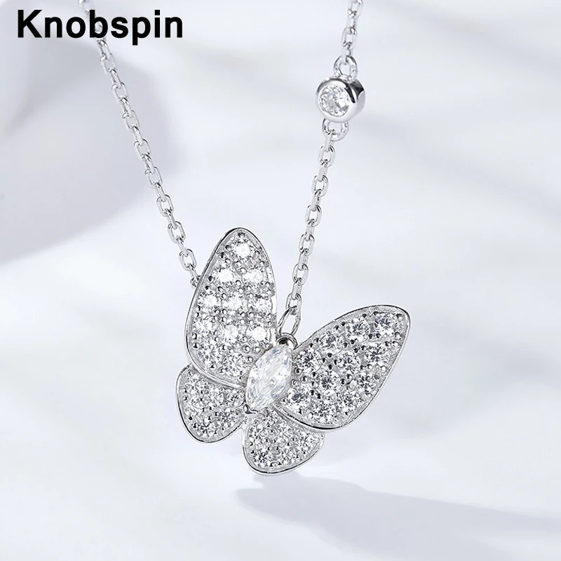 

Knobspin Real 1 Carat Moissanite 100% 925 Sterling Silver Exquisite Butterfly Pendant Necklace For Women Engagement Fine Jewelry