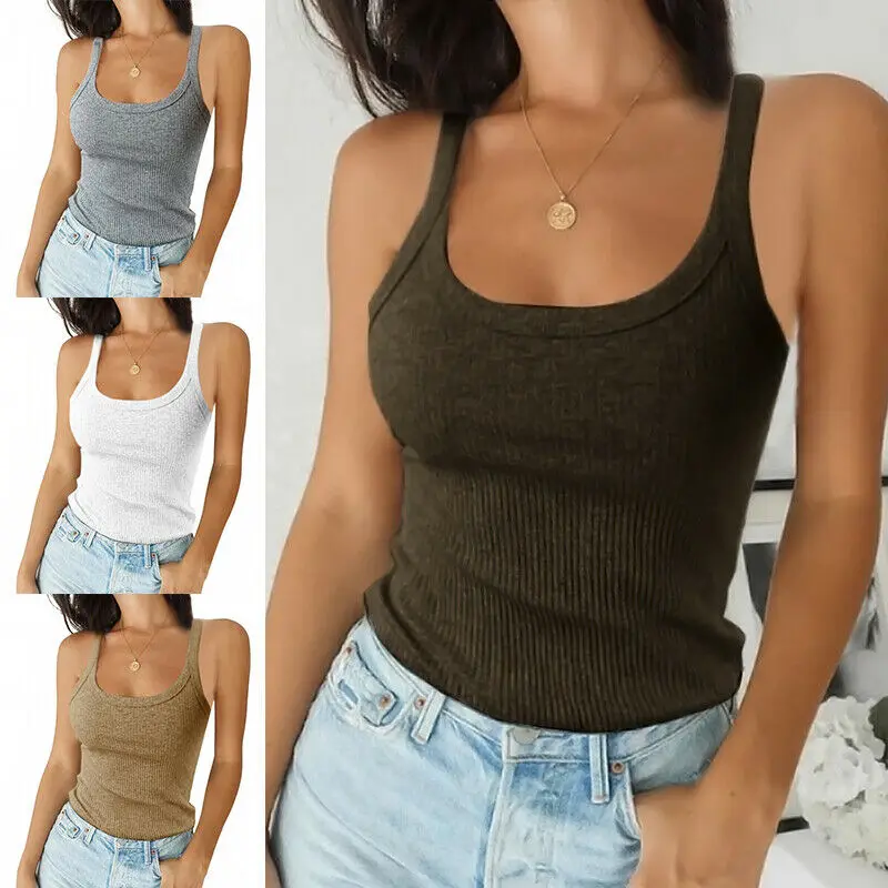

Трикотажный топ в рубчик, тонкая однотонная облегающая футболка с круглым вырезом, новый тренд, женская модная футболка без рукавов, с откры...