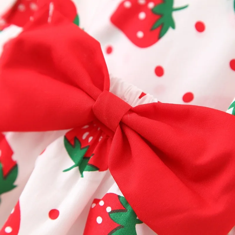 Летний комбинезон для девочек детское платье без рукавов с клубничкой и