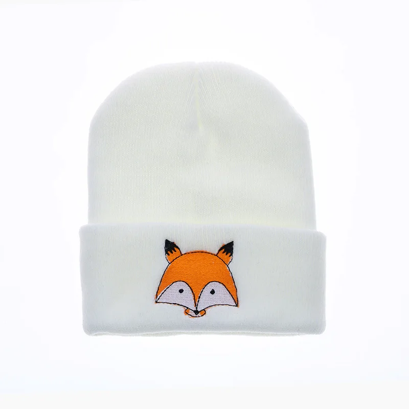 

Winter Fox printed Embroidery Pattern Hat Unisex Warm Hat Knitted Cap Hats Warm Cap Soft Caps femme winter
