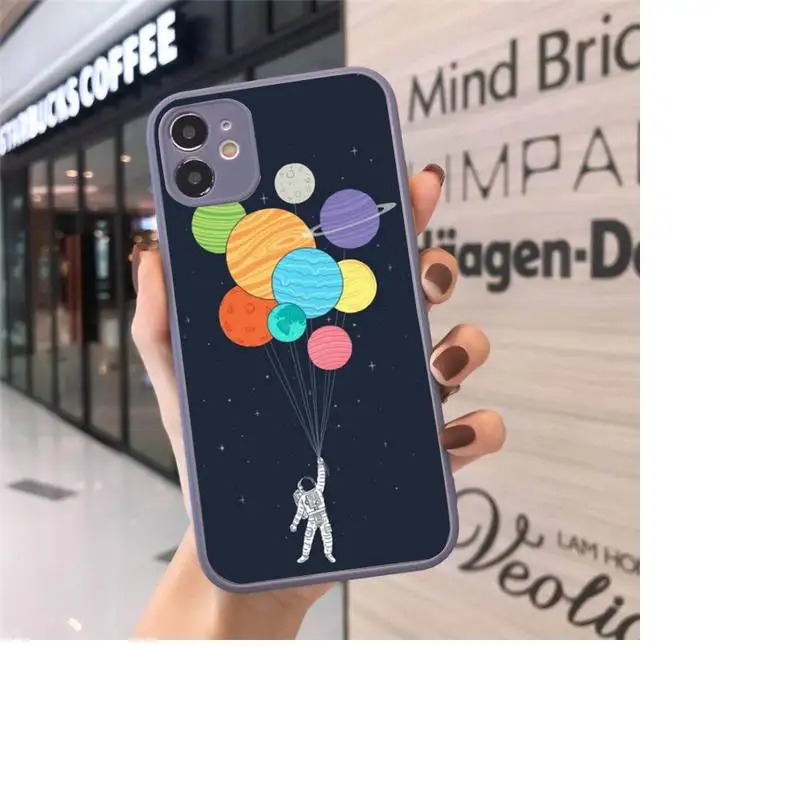 

Space astronaut universe Phone Case Matte Transparent for iPhone 7 8 11 12 s mini pro X XS XR MAX Plus cover funda