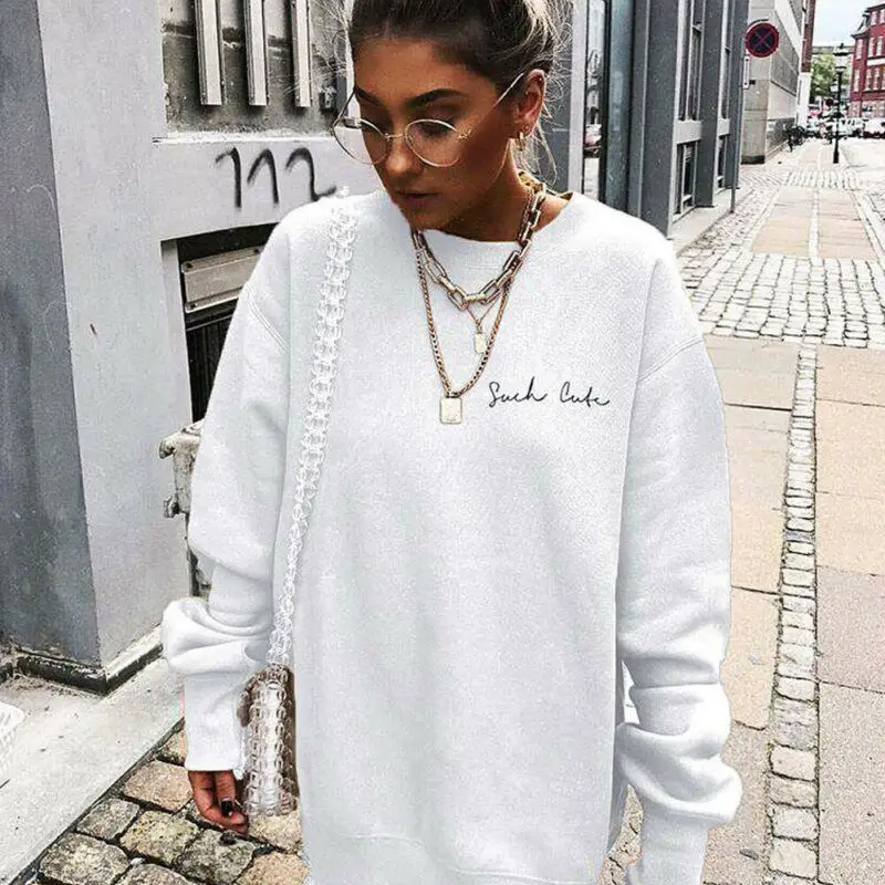 

Goocheer Women Long Sleeve Letter Printed Hoodie Pullover Fashion White Loose O-neck Sweatshirt Ladies Jumper T-Shirt Tops