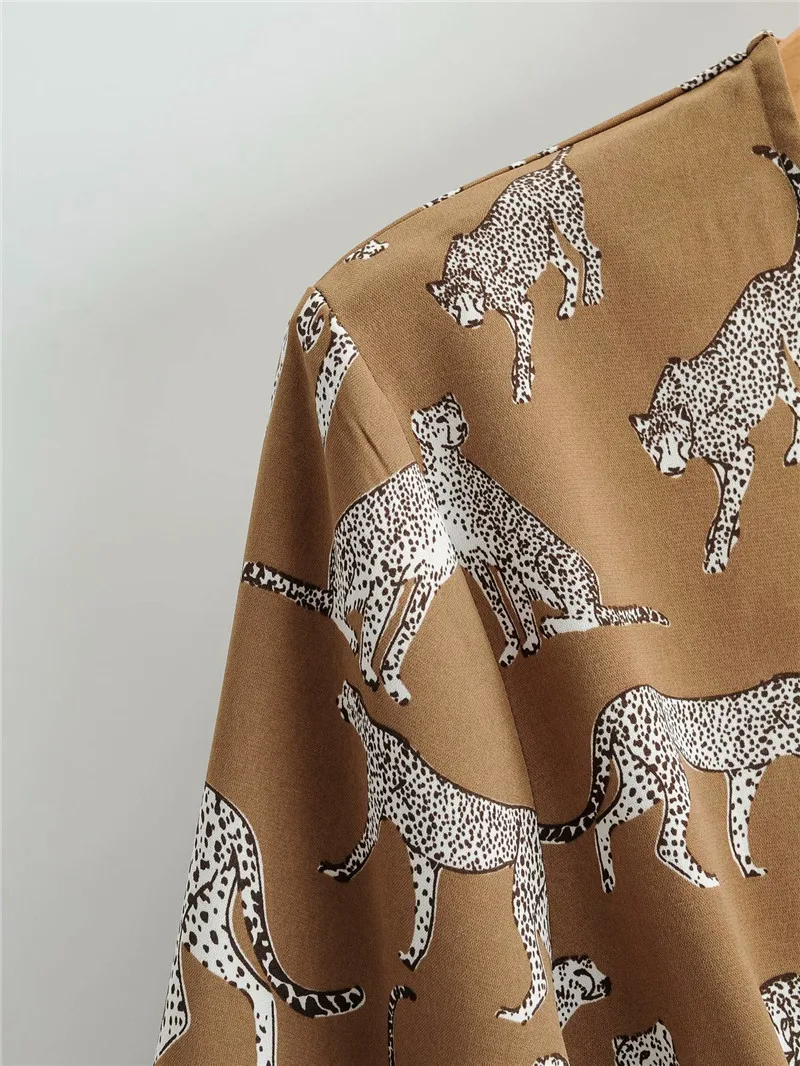 

Summer Long Sleeve Animal Print Rompers Womens Jumpsuit Beach Style Waist Slim Sexy V-neck Bodysuit Women Clothes