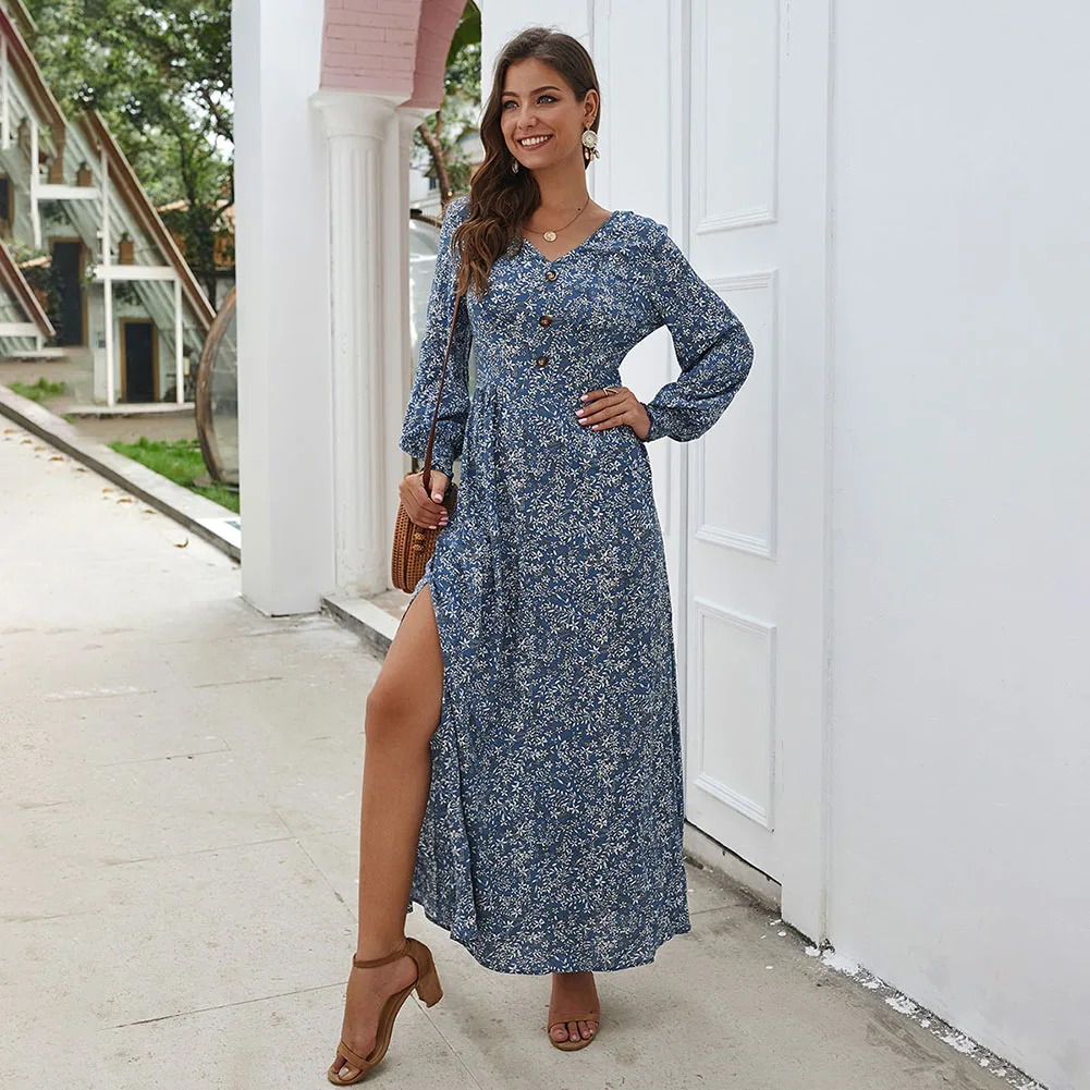 Вечерние платья в богемном стиле с Bikitique принтом v образным вырезом длинным