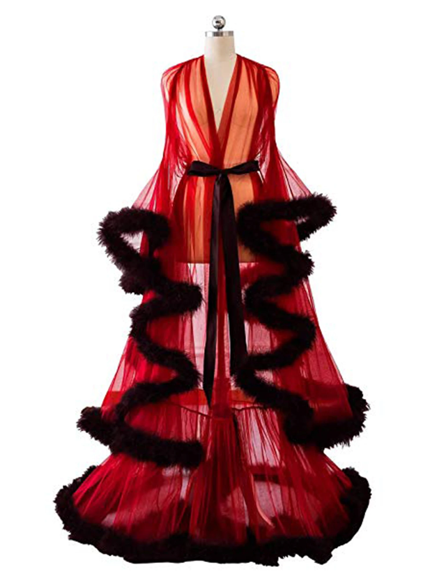 Red and Black Свадебное платье для невесты с розовыми перьями, свадебное платье из тюля, длинное платье для дня рождения, сексуальное платье с перьями - Цвет: Red and Black