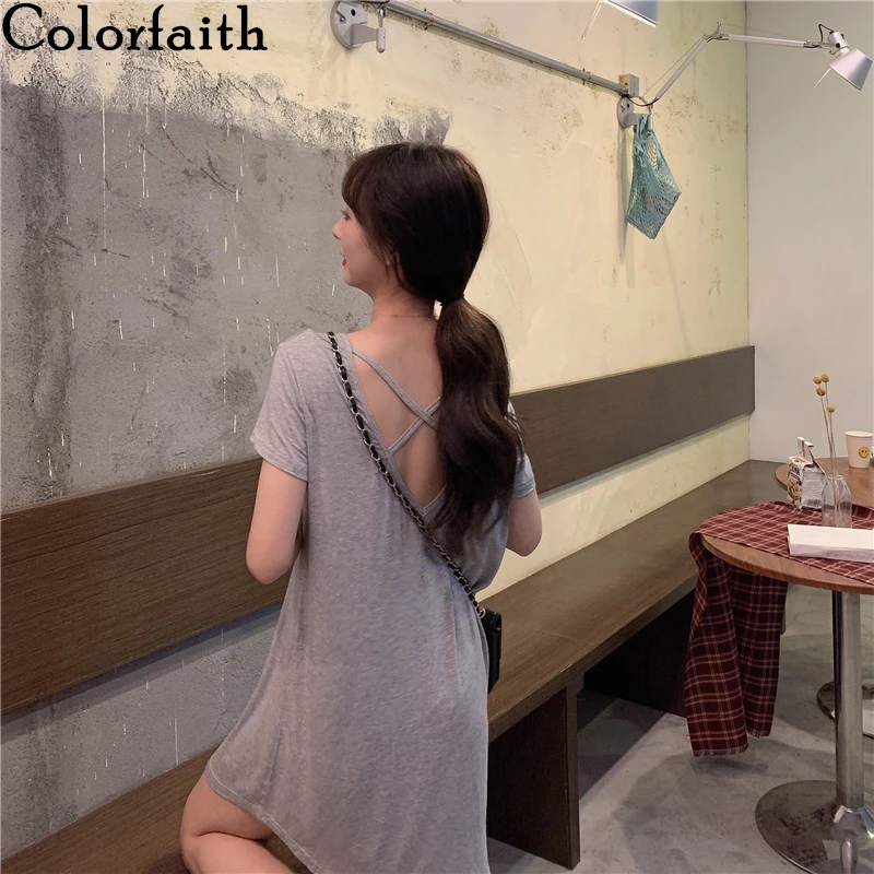

Женская свободная футболка Colorfaith, Повседневная модная футболка с v-образным вырезом и открытой спиной, модель T6221 на лето, 2020