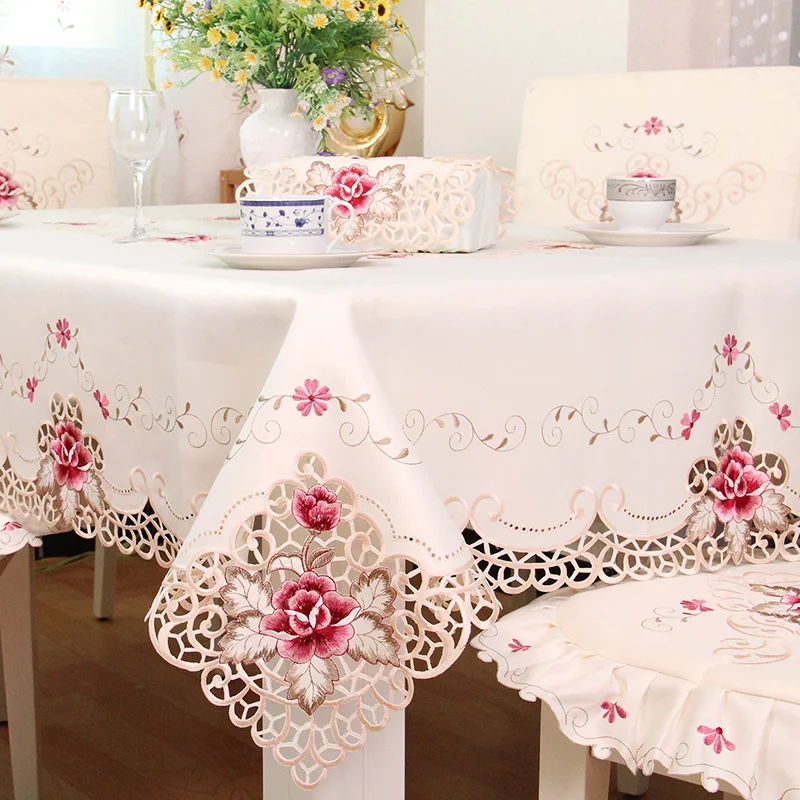 

European rustic quality tablecloth luxury dining table cloth embroidered table cover rose flower chair cover seat cushion 1017