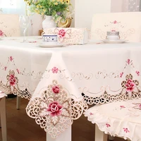 european rustic quality tablecloth luxury dining table cloth embroidered table cover rose flower chair cover seat cushion 1017