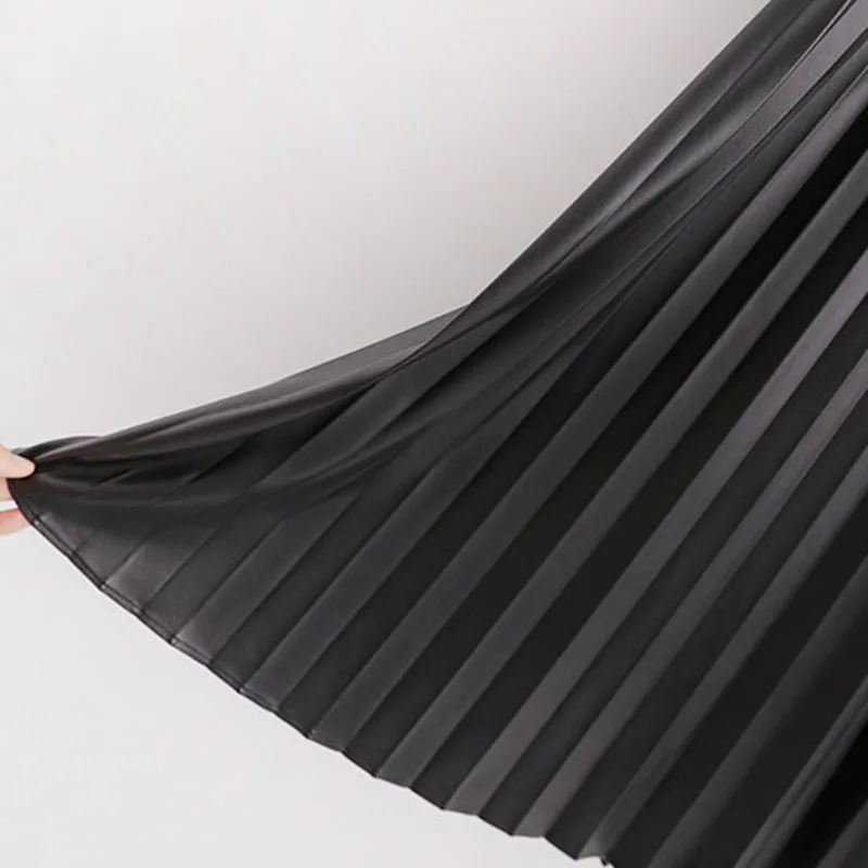 Женская плиссированная юбка средней длины черная винтажная элегантная офисная