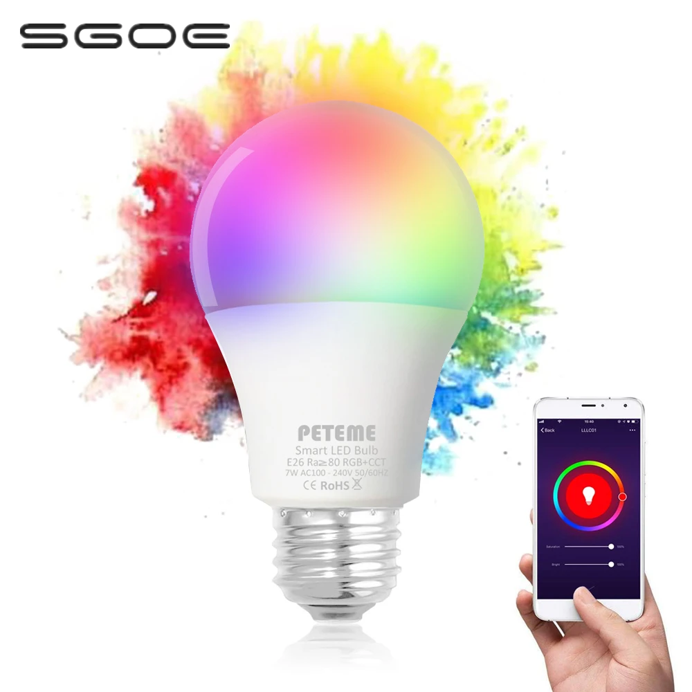 SGOE tuya умная лампа wifi rgb 90v 220v e27 жизнь приложение с регулируемой яркостью 2700K 6500K