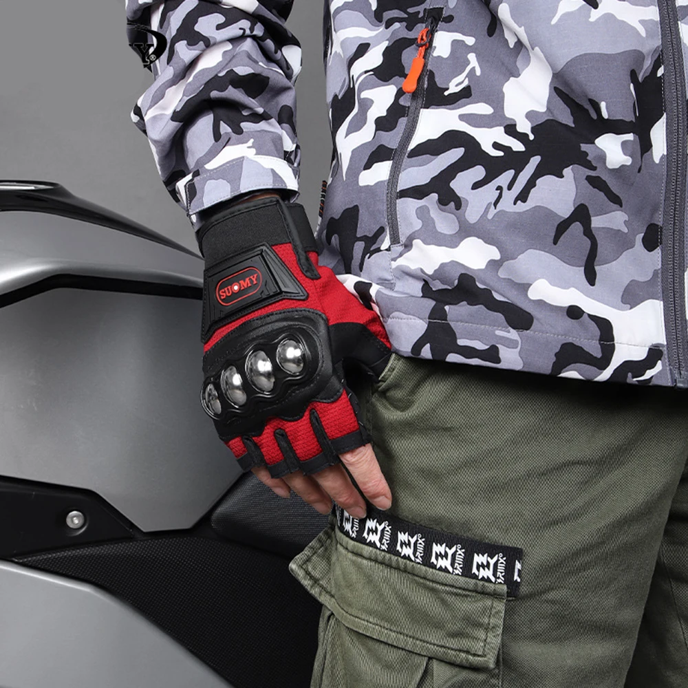 

Summer Red Motorcycle Gloves Moto Motorbike Half Finger Breathable Racing Gloves Outdoor Sports Riding Motocross Gloves Guantes