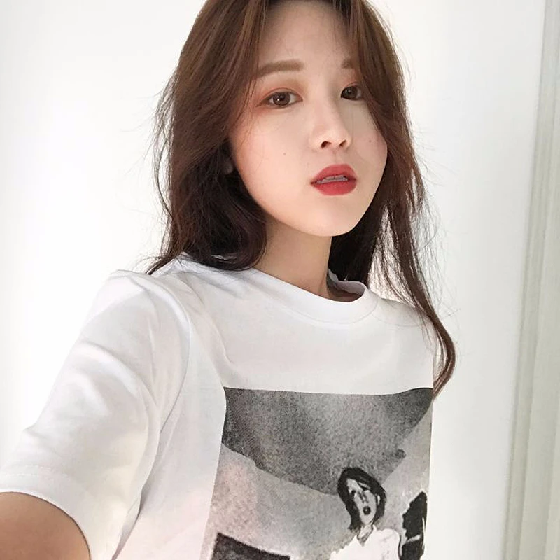 Женский пуловер с круглым вырезом GALCAUR Белый Свободный короткими рукавами и