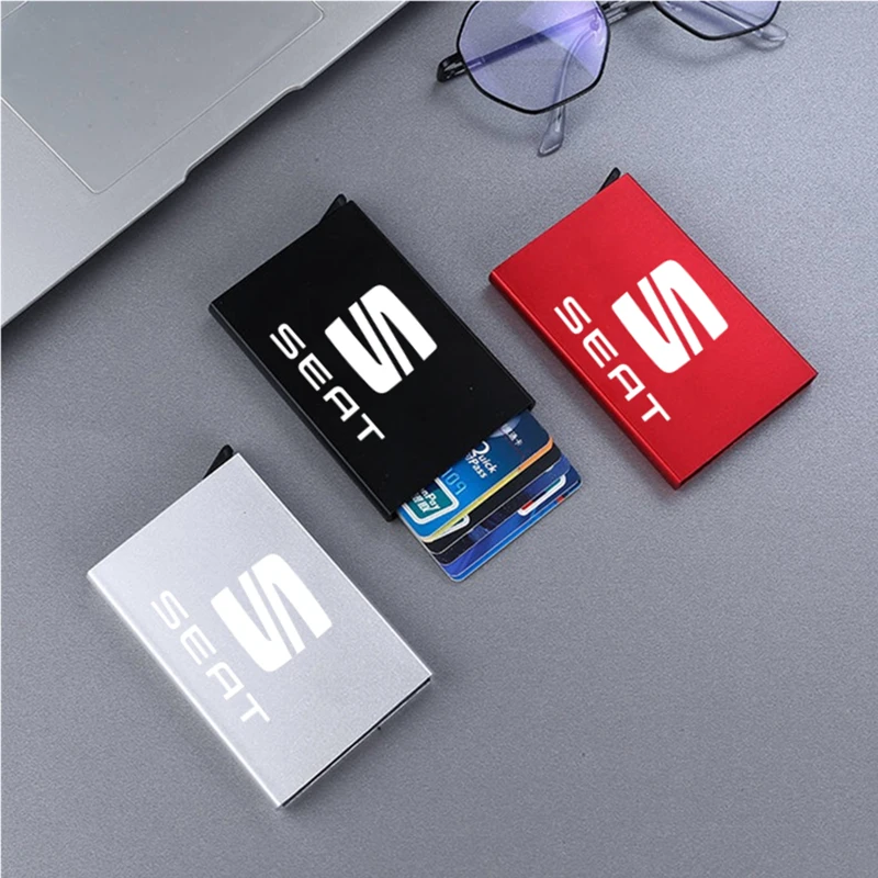 

For Seat Leon FR Ibiza Anti-theft ID Credit Card Holder Thin Aluminium Metal Wallets Pocket Case Credit Card Box Car Accessories