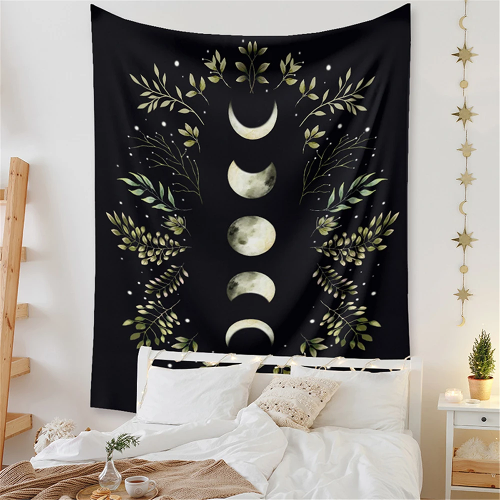 

Tropical Leaves Wall Tapestry Aesthetic Moon Phase Bohemian Room Decor Psychic Tapiz Wall Hanging Carpet Dorm Bedroom Decoration