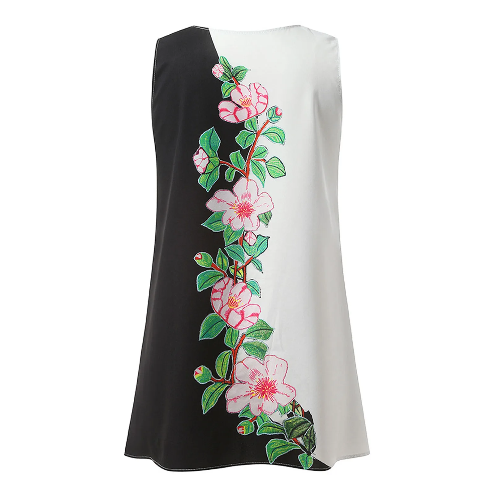 

Dresses For Women 2021 Summer Flower Print Sleeveless O-Neck Tank Dress Female Casual Loose Beach Midi Dress traf#35