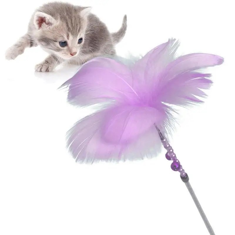 15.75in Кот тизер палочка бусы поддельные Перья Декор Игрушка-тизер для кошек кошка