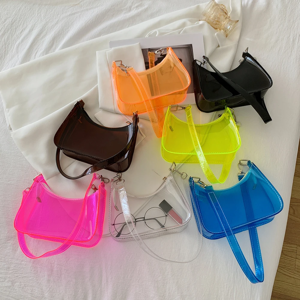 

Vintage Women Transparent Solid Color Shoulder Underarm Bag Casual Ladies Small Hobos Handbags Purse