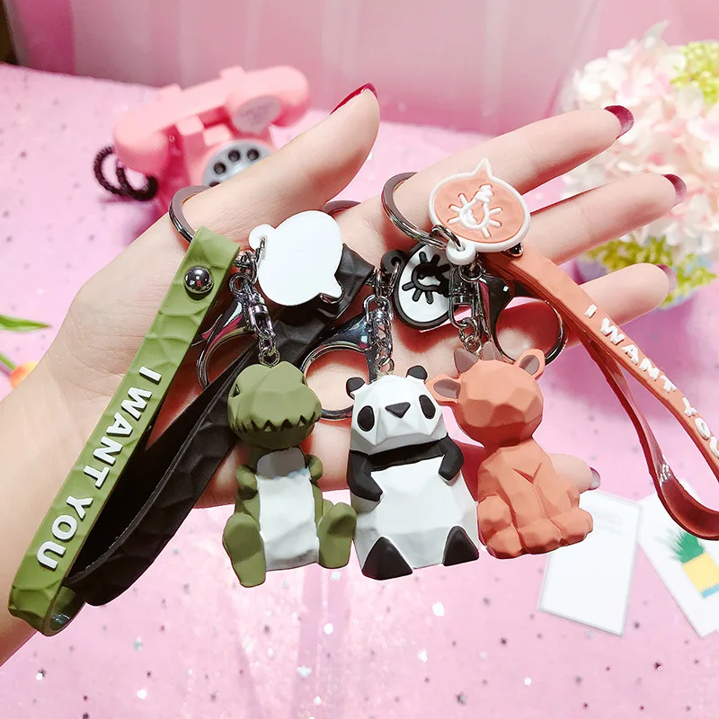 

Creative Cartoon Geometric Faceted Dinosaur Unicorn Panda Keychain Couple Car Key Chain Keyring Backpack Trinket Hanging Gift