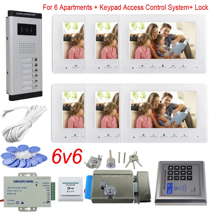 SFAC-V7OH-6V6-lock Клавиатура контроля доступа 2-8 квартиры видео Дверная панель ввода цвета " внутренний монитор видеодомофон с электронным замком двери комплект - Цвет: SFAC-V7OH-6V6-lock