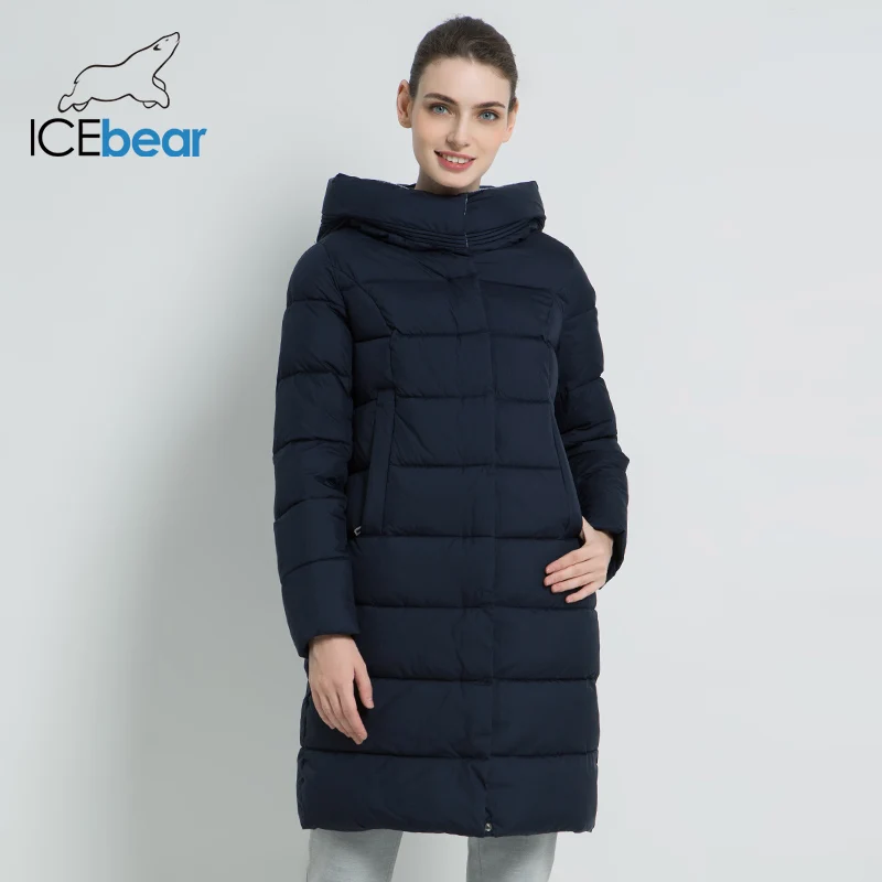 ICEbear 2019 Новая зимняя женская куртка Толстая теплая хлопковая Длинная с капюшоном