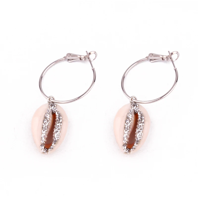 1Pair Bohe Natural Shell Conch Hoop Серьги женские Модные Ярко-Белые Нерегулярные Морской