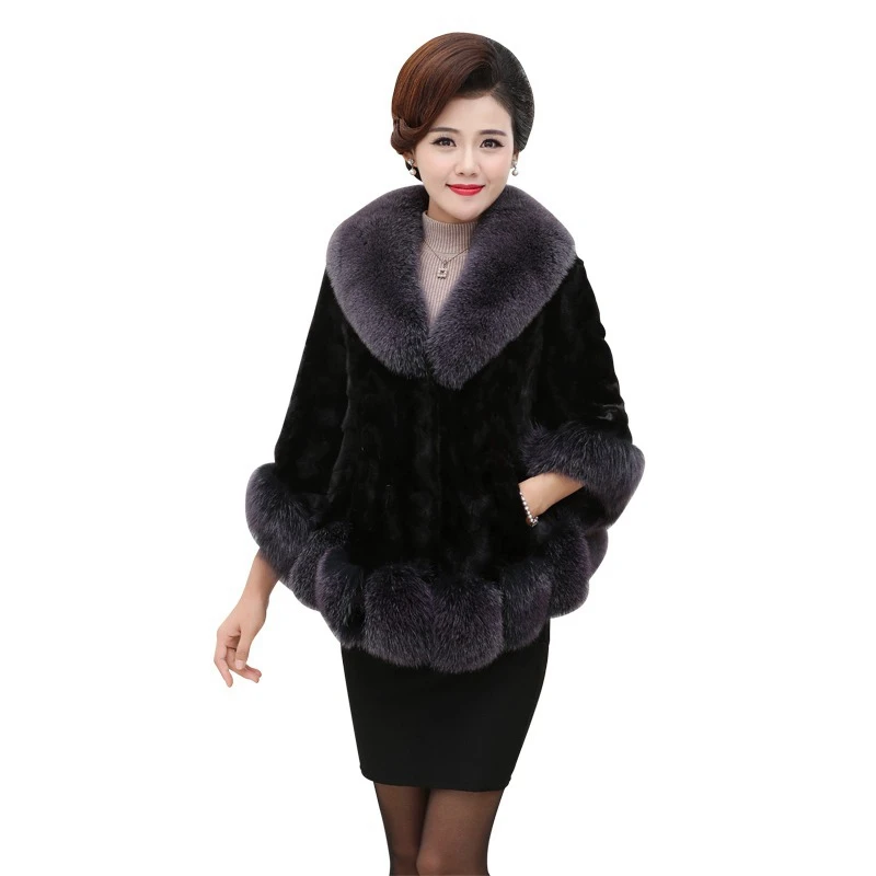 

Шуба из натурального меха норки, Воротник из лисьего меха, зимняя верхняя одежда размера плюс, 3XL, LF2001