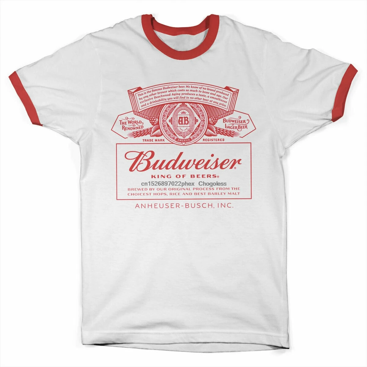 

Officially Licensed Budweiser Logo Red Ringer T-Shirt Sizes S-XXL