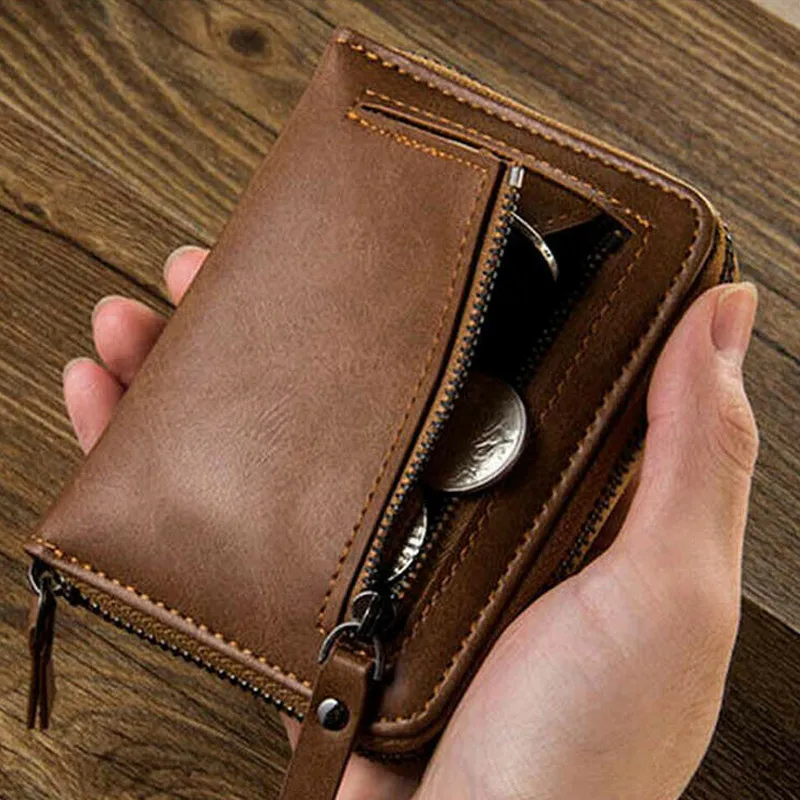 

Newly Men Zipper PU Leather Short Wallet ID Credit Cards Holder Billfold Purse Gifts m99