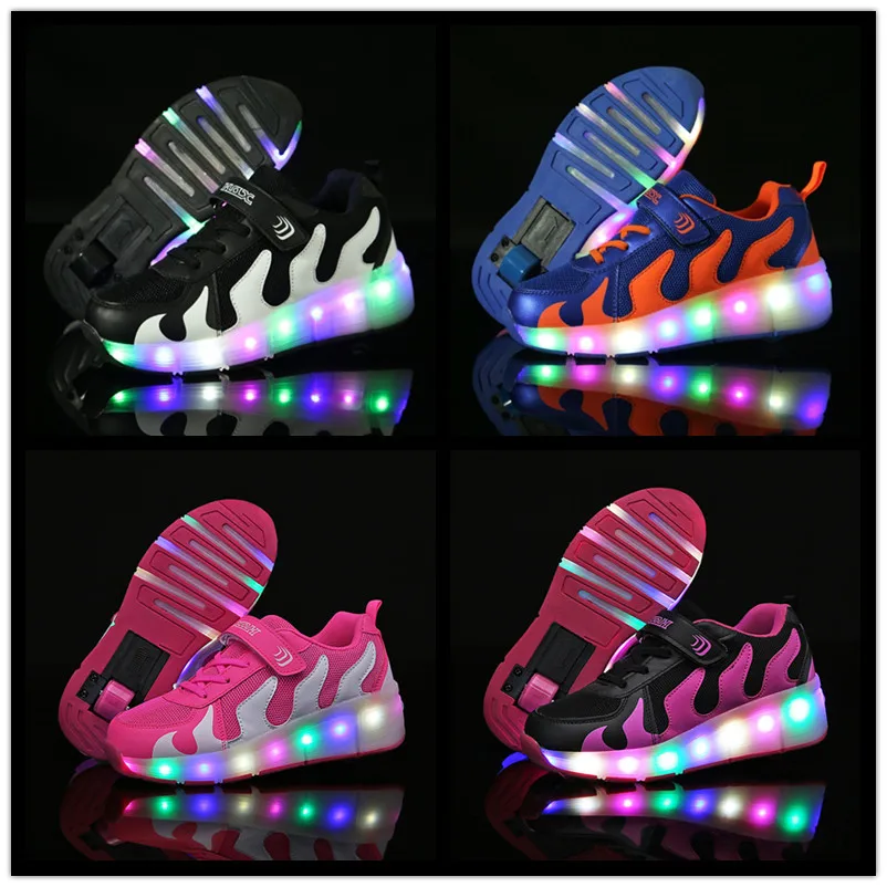 

Heelies 2022 Glowing Sneakers Kids Roller Skate Shoes Children Led Colorful Light up Shoes Girl Boy Sneakers with Wheels Heelies