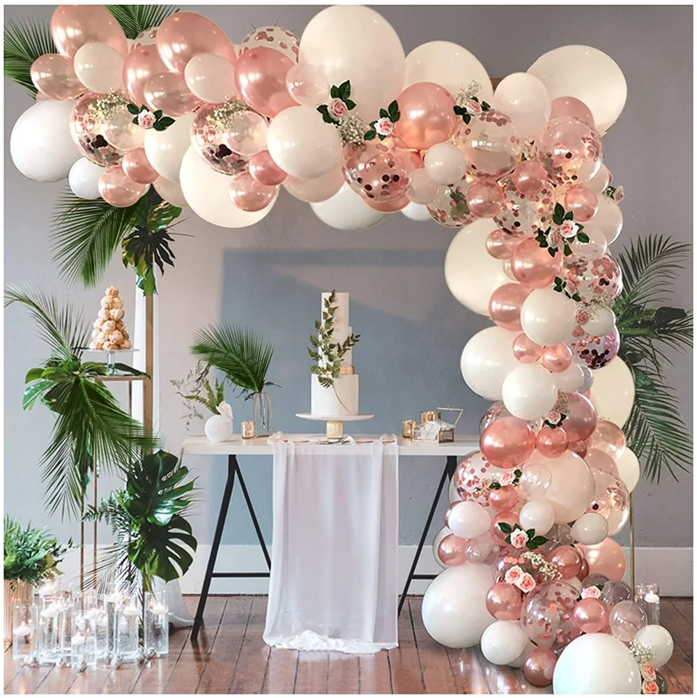 

Valentines Day 100pc Rose Gold Balloon Arch Garland Kit ,White Clear Latex Balloons Bridal Shower Wedding Decorations