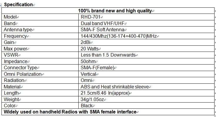 Антенна Retevis с высоким коэффициентом усиления RHD-701 SMA-Female Двухдиапазонная VHF/UHF(144/430 Mhz) 8.46in для RETEVIS/BAOFENG/Yaesu H-777/RT5/RT6/RT7