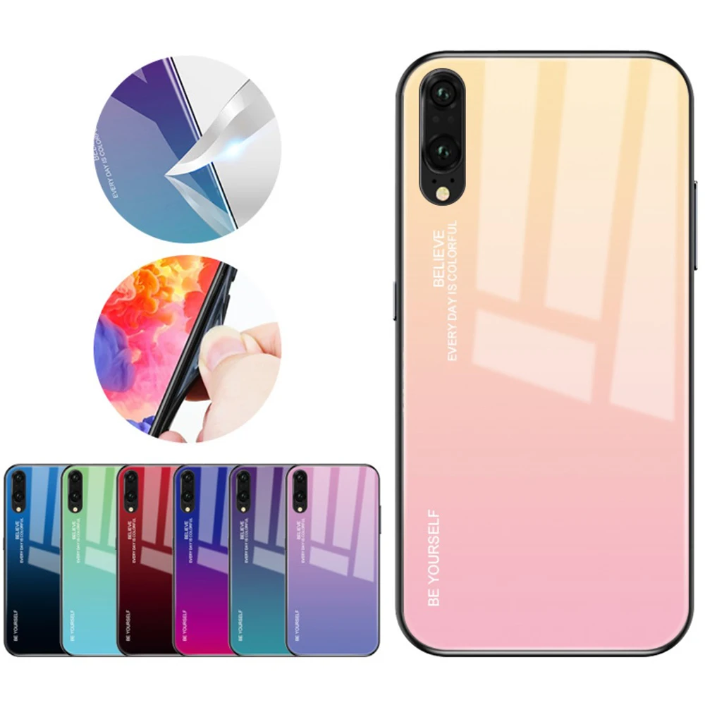 

Gradient Tempered Glass Phone Case For Honor 20 Pro V30 8S 8X 8A 20i 10i 9 10 Lite Luxury Shockproof Back Cover