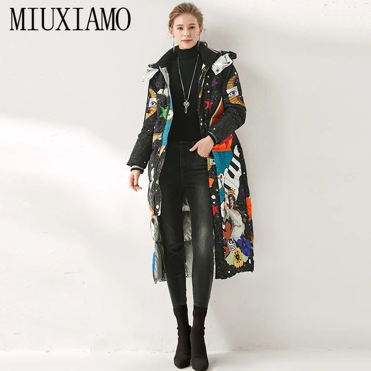Зимнее пальто MIUXIMAO 2020 Свободное с принтом пианино элегантное Модное теплое