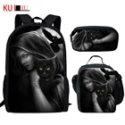 Школьные ранцы KUILIU 3 шт.компл. с принтом ужасная черная кошка рюкзак для подростков ведьма ворона нейлоновая сумка для книг Повседневный Рюкзак