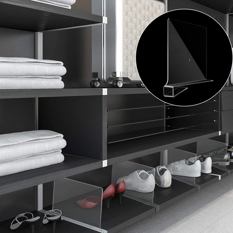 

8 Pack Clear Acrylic Shelf Dividers for Closet, Wood Shelf Organizer, Multi-Functional Wood Closet Separator for Storage
