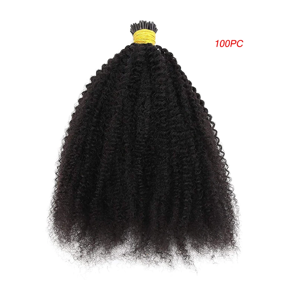

Eseewigs Human Hair Afro Kinky Curly 4B 4C I Tips Brazilian Remy Human Hair Extensions Hair Bulk Knots Black Color For Women