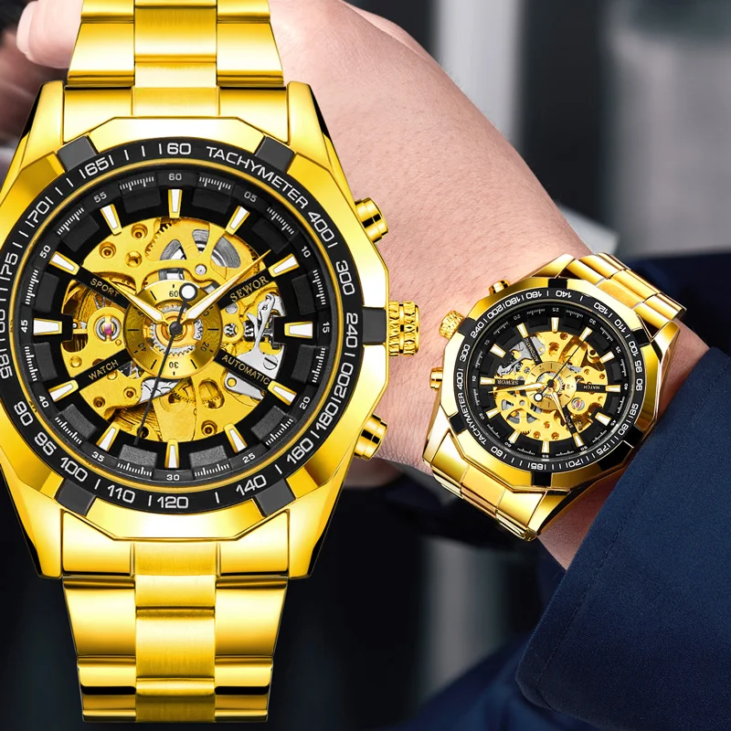 Мужские часы SEWOR спортивные автоматические механические мужские часы-скелетоны