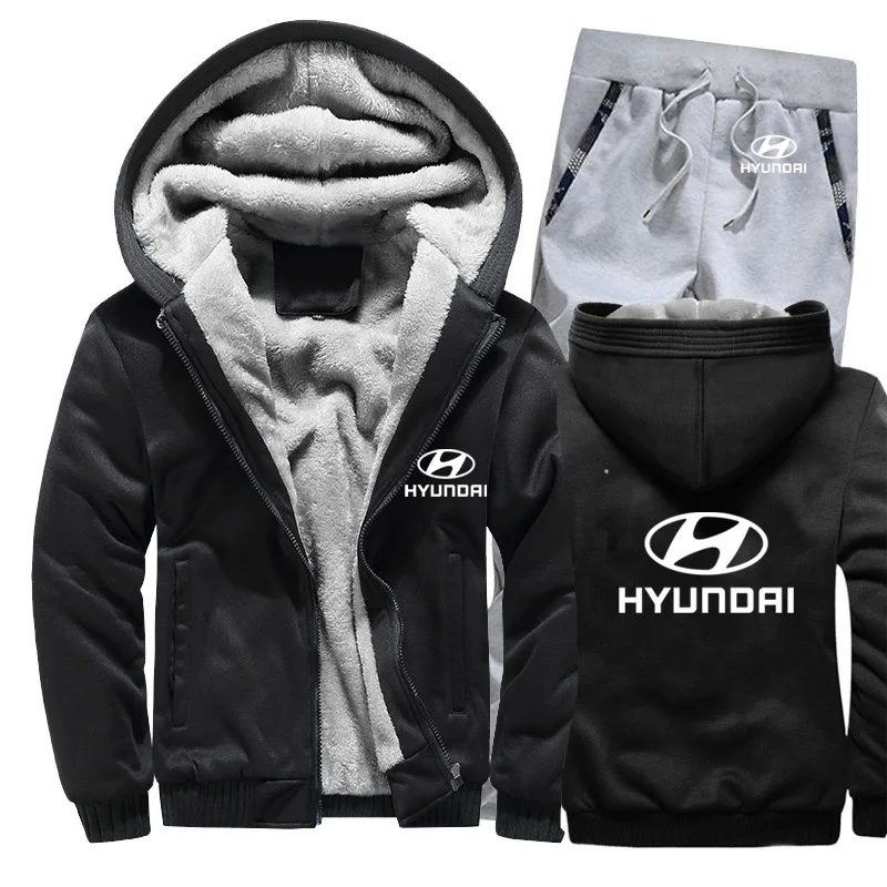 Толстовки для мужчин hyundai Motor Car Logo Мужские s толстовки костюм зимний толстый теплый флис хлопок спортивный костюм на молнии мужская куртка+ брюки 2 шт - Цвет: 810