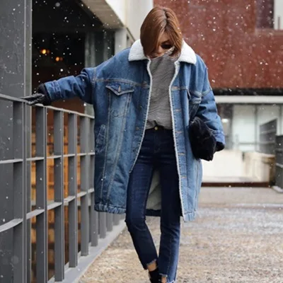 Меховая куртка бомбер теплая зимняя джинсовая для женщин в винтажном стиле 2019