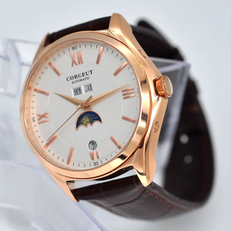 Новые мужские часы Corgeut 41 мм с белым циферблатом модные автоматические