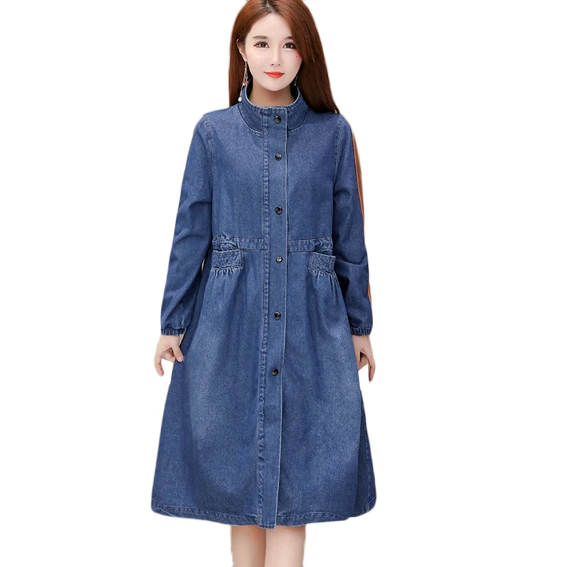 Женский джинсовый тренчкот длинная джинсовая куртка базовые свободные куртки
