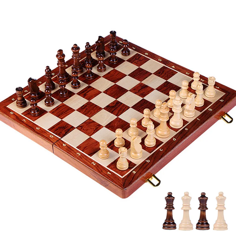 Wooden Chess Set High Grade 4 Queen Chess Game King Height 80mm Chess Pieces Folding 39*39 cm Chessboard with Wooden Chessmen I8