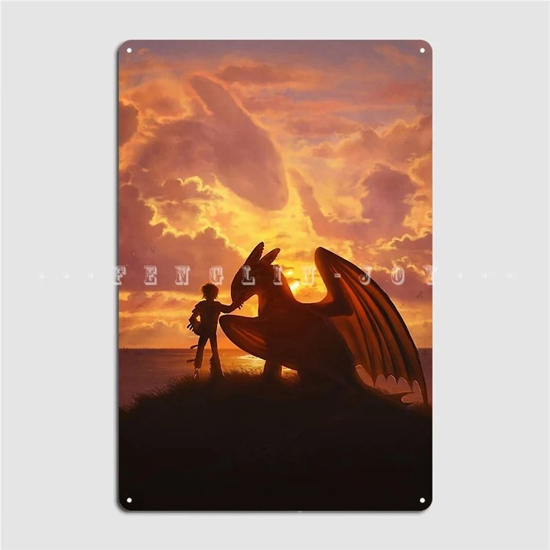 

Металлический плакат с изображением дракона на закате для вечевечерние в клубе