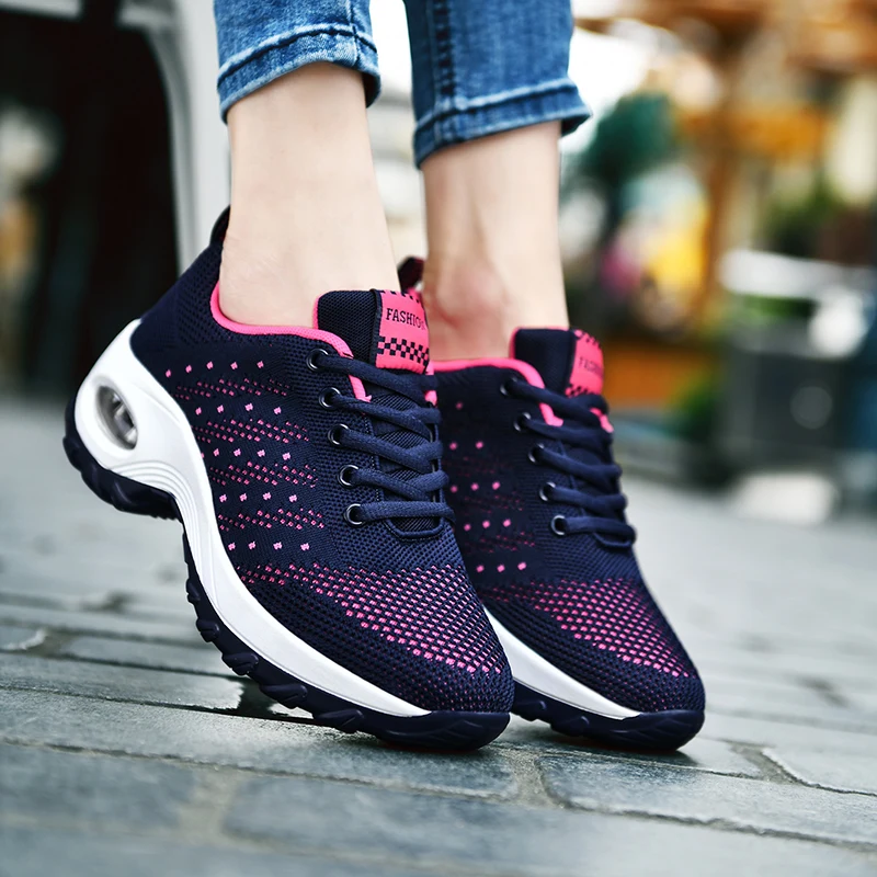 Fashion Ladies Sneakers New Breathable Mesh Fitness Outdoor Running Shoes Damping Air Cushion Non-slip Casual Women's Flat Shoes